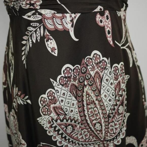 Ann Taylor Brown Silk Floral Sleeveless V-neck Fit & Flare Dress Women Sz 8 - Picture 8 of 14
